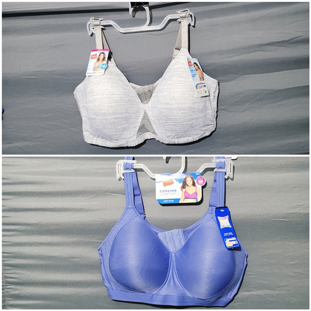 2 Hanes Wire-Free Bras Coolest Gray & Magical Blue